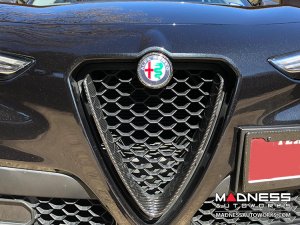 Alfa Romeo Stelvio Front V Shield Grill Frame + Emblem Frame Kit - Carbon Fiber 